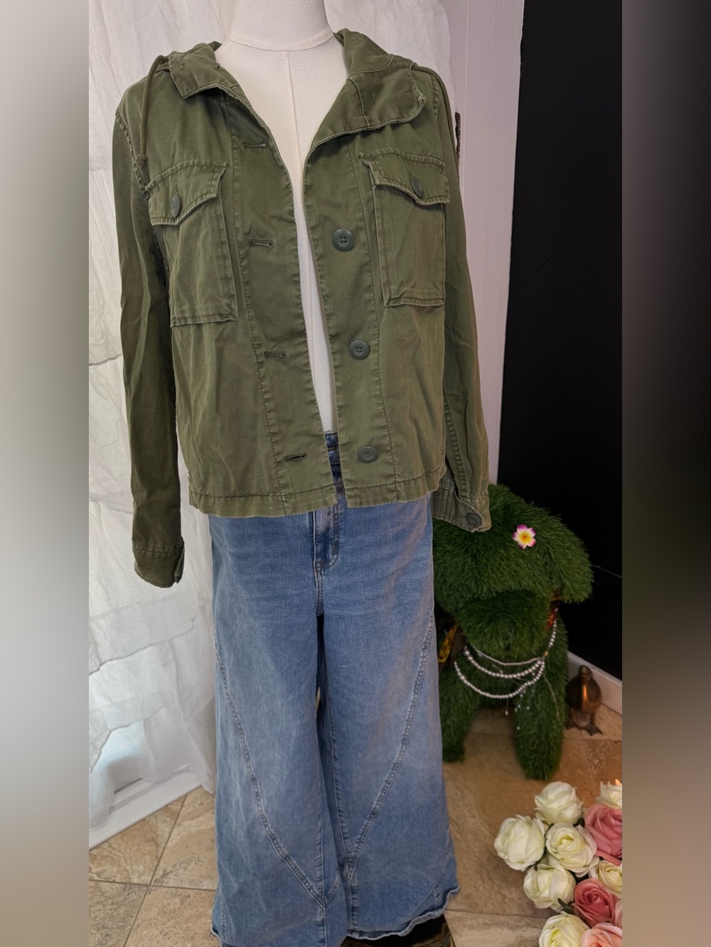 Madewell Olive Green Hooded Utility Military Jacket 100% Cotton - Picture 13 of 16